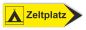 Mobile Preview: Hinweisschild in Pfeilform aus Dibond grundfarbig Gelb mit Text und Piktogramm Zeltplatz